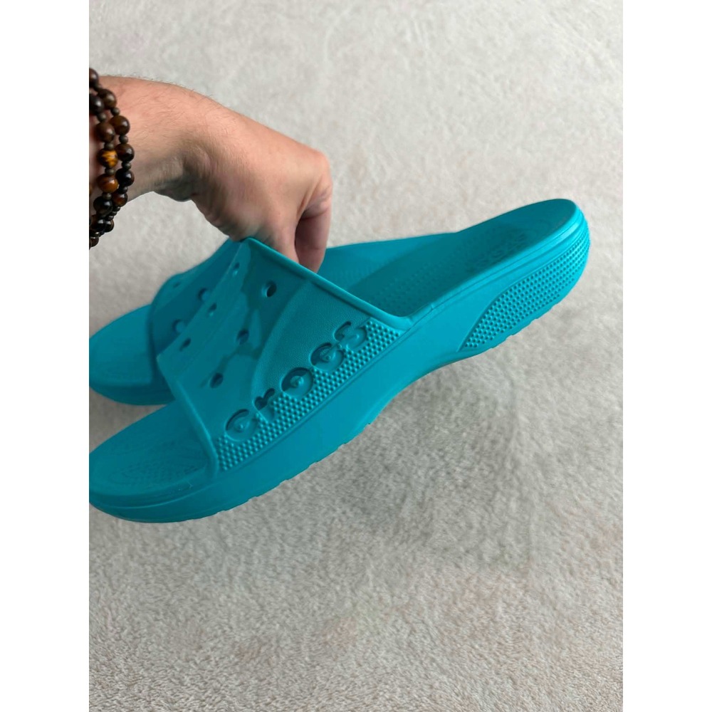 Crocs Mens 11 Turquoise Blue Classic Slide Sandals Casual Comfort Slip On Charms